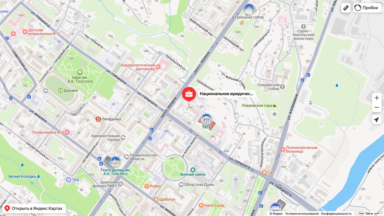 Расположение офиса НЮА: Брянск, проспект Ленина, 28/1 — статичная карта Яндекса